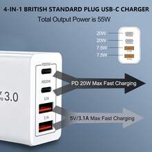 55W PD&QC 4-in-1 Schnellladegerät für die Wand mit UK-Stecker, 2USB-C+2USB-A Multi-Port-Adapter, kompatibel mit iPhone 17/16 alle Serien und Modelle - View 5