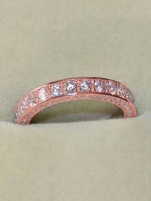 1 chiếc nhẫn đá Cubic Zirconia thời trang, quà tặng trang sức cho phụ nữ nhân dịp kỷ niệm ngày cưới. - Hoa hồng vàng - Xem 3
