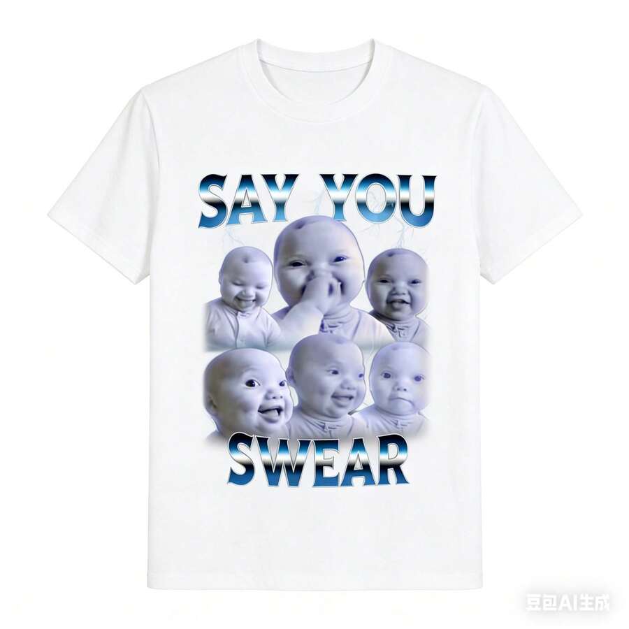 Camiseta con meme de Genz "Say You Swear Ai Niche Baby Holding Back Laugh" para hombres, mujeres y parejas, de algodón, de manga corta, estilo urbano, cómoda, casual de verano, imprescindibl - Blanco - Ver 1