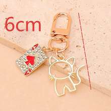 1pc Women's Framed Cat Pendant Rhinestone Embellished Faux Playing Card Keychain Creative Bag Charm - Multicolor - View 3