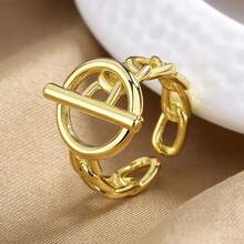 Minimalist Fashion Letter OT Buckle Ring, Unique Niche Geometric Chain Hollow Plain Band Index Finger Ring - Gold - View 4