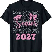 Pink Graduation T-Shirt With Bow For The Class Of 2027 - Black - View 2
