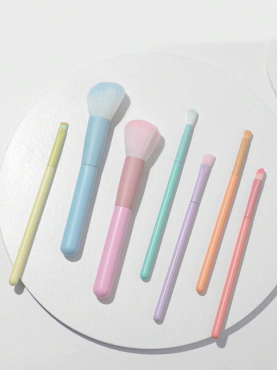 Colorful Macaron Makeup Brush Set, Loose Powder Brush, Contour Brush, Blending Brush, Eyeshadow Brush, Beauty Tools, Soft Bristles, Diva Mixed Makeup First Choice - Multicolor - View 1