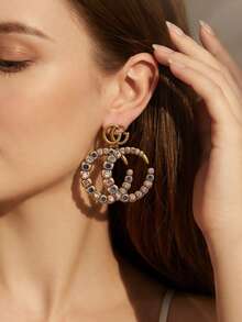 1 par de pendientes geométricos asimétricos con forma de letra, minimalistas, elegantes y versátiles, adecuados para que las mujeres los usen en cualquier ocasión, citas, regalo para seres queridos - Multicolor - Ver 2