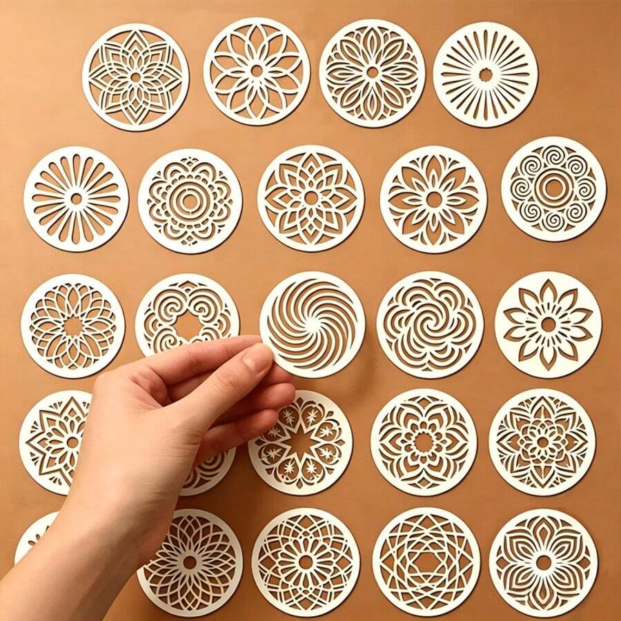 24pcs Mandala Stencil Set - Circular Patterns Suitable For Rock, Wall And Furniture Decoration, Rock Art Projects, DIY Crafts, Murals, Furniture Decoration - Sets - View 1