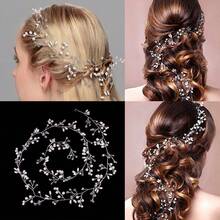 1pc Silver 50CM/19.68INCH Bridal Hair Accessory Handmade Woven Pearl Crystal Hairband Hairpin Suitable For Wedding Dress Bridesmaid Accessories Banquet Graduation Prom,Headpiece - White - View 4