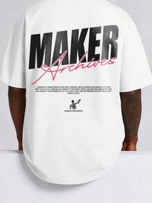 Playera Hombre Estampado Patrón Letras, Camiseta Manga Corta Corte Holgado Cuello Redondo para Exteriores Primavera Verano - Blanco - Ver 1