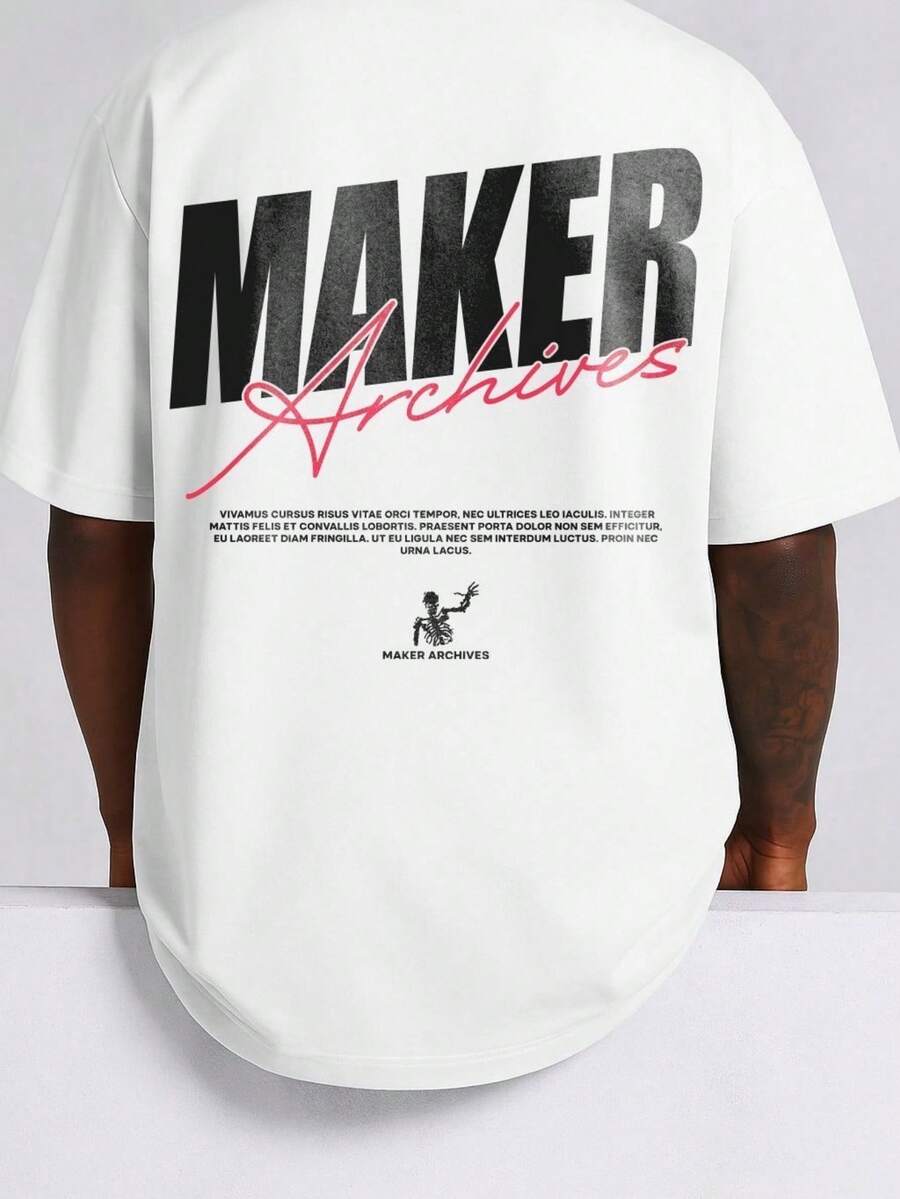 Playera Hombre Estampado Patrón Letras, Camiseta Manga Corta Corte Holgado Cuello Redondo para Exteriores Primavera Verano - Blanco - Ver 1