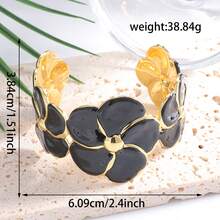 3D Floral Open Cuff Bracelet - Romantic Vintage Style Hand Accessory, Daily Commute/Date/Vacation, Gold Trim+Multiple Colors Available+Exquisite Petals - Multicolor - View 8