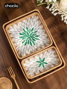 choxila 3pcs Bohemian Style Vine & Shell Decor Tray Set - Multi-Functional Storage Tray, Suitable For Snack Bowls, Teapots, Dessert Cups, Vases, Candles And Aromatherapy. Perfect For Living Room, Bedroom And Afternoon Tea Scenes, Ideal Choice For Saudi National Day - Tray - View 5