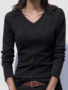 Kaos Wanita Kasual Hitam Musim Gugur Musim Dingin - Hitam - View 1