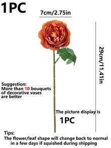 5pcs Realistic Silk Peony Artificial Flowers, Suitable For Wedding, Valentine's Day, DIY Crafts, Home Decor, Spring Decoration And Outdoor Decor - Orange - View 3
