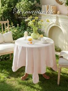1pc Ruffle Tablecloth, Farm Style, Suitable For Dining Table Decor, Picnic Tablecloth, Holiday Celebration, Party Gathering, Birthday Banquet, Daily Dining Table, Kitchen And Dining Room Decor, All Seasons, Home Decor - Baby Pink - View 7
