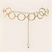 1pc Punk Style Gold Round Ring Chain Waist Belt, Adjustable Geometric Metal Waist Chain, Y2K Aesthetic Women Body Chain, Suitable For Nightclub And Streetwear - A Gold - View 1