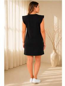 Women's Premium Cotton Muscle Tee Dress | Basic Casual Comfortable - 黑色 - 查看 2
