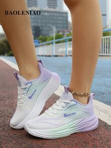 Women's Shoes, New Lightweight Fashion Sports Shoes - Comfortable, Non-Slip, Breathable. Shock-Absorbing Running Shoes, Lace-Up Fairy Tennis Shoes, Lightweight Breathable Colorful Soft Sole, Gradient Color Design, Low-Top MD Sole, Suitable For All-Day Wear - White-purple - View 7