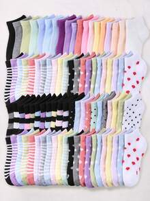 20/10 Pairs Kids Short Socks: Candy Color, Lace Bow, Heart Pattern, Striped, Soft & Comfortable, Casual & Versatile, Student Socks - Suitable For Daily Wear, Random Color Assortment - Multicolor - View 2