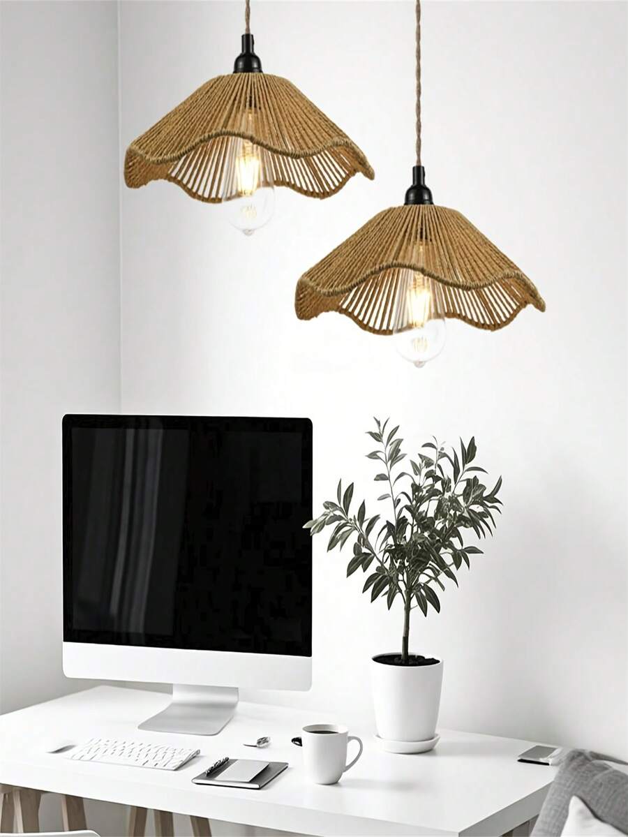 Delicate Ruffled Lamp Shade, Handwoven Boho Style Lamp Shade | Wicker Craft | Decor For Living Room, Dining Room, Bedroom | Bulb Not Included | Minimalist Packaging Design - A - View 1