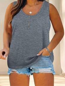 Plus Sizes - Plus Sizes - New Popular Casual Vests With Buttons In Solid Colors For Women's Clothing - Red - View 10
