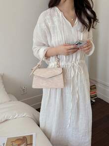 New Versatile Retro Small Square Bag Niche Design Textured Crossbody Small Bag Handheld Minimalist Shoulder Bag For Women - Pink - View 7