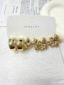 1-9 Pairs Summer Best-Selling Gold Fashion Jewelry, Exaggerated Women's Earring Set, Including Exaggerated Hoop Earrings, Dangle Earrings, Smooth C-Shaped Earrings, Asymmetrical Earrings Made Of Resin Material, Suitable For Women's Daily Commute Wear. - Gold - View 9