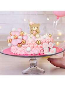 29件或1件粉色熊生日蛋糕裝飾，粉色泡沫球，愛心熊蛋糕插牌。洗禮派對、性別揭曉派對和生日熊主題派對蛋糕裝飾（搭配托盤和白色棒使用） - 粉紅色方塊小熊 - 查看 4