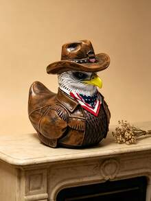 1pc American Figurine With Cowboy Hat & Patriotic Scarf, Unity & Strength Decorative Statue For Desk Home Office Library Vintage Collectible Gift - A - View 10