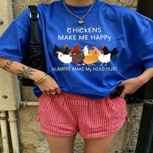 Cute Daily Casual Graphic T-Shirt 100% Cotton Oversized Soft Breathable Casual Crewneck Short Sleeve Top Aesthetic Daily Fashion Lovers Casual Wearers Gift Givers  Basic - 藍色 - 查看 18