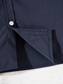 Boys' Classic Casual Preppy Navy Blue Short Sleeve Shirt For Formal Events, School Gatherings And Performances - Navy Blue - View 8