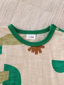 Baju Bayi Lengan Pendek Motif Geometris, Serat Bambu Bernapas, Bodysuit Segitiga untuk Bayi Baru Lahir Musim Panas - Aprikot - View 4
