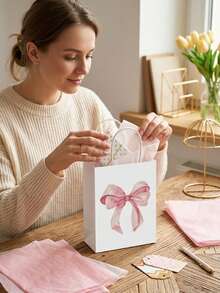10er Pack rosa Schleifen-Geschenktüten + Aufbewahrungstasche, beliebte Geschenktüten für Geburtstag, Hochzeit, Thanksgiving und Weihnachten, niedliche Kraft-Papiertüten mit Griff, vielseitige Geschenkverpackung für Süßigkeiten und kleine Geschenke, Party-Mitbringsel-Papiertragetaschen - bogenförmiger Verpackungsbeutel - Übersicht 4