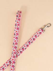 Pink Background Strawberry Print Collar And Leash Set, Printed Strawberry With Buckle Collar, Dog Supplies, Pet Supplies, Suitable For Outings And Play, Suitable For Medium And Small Dogs - Pink - View 4