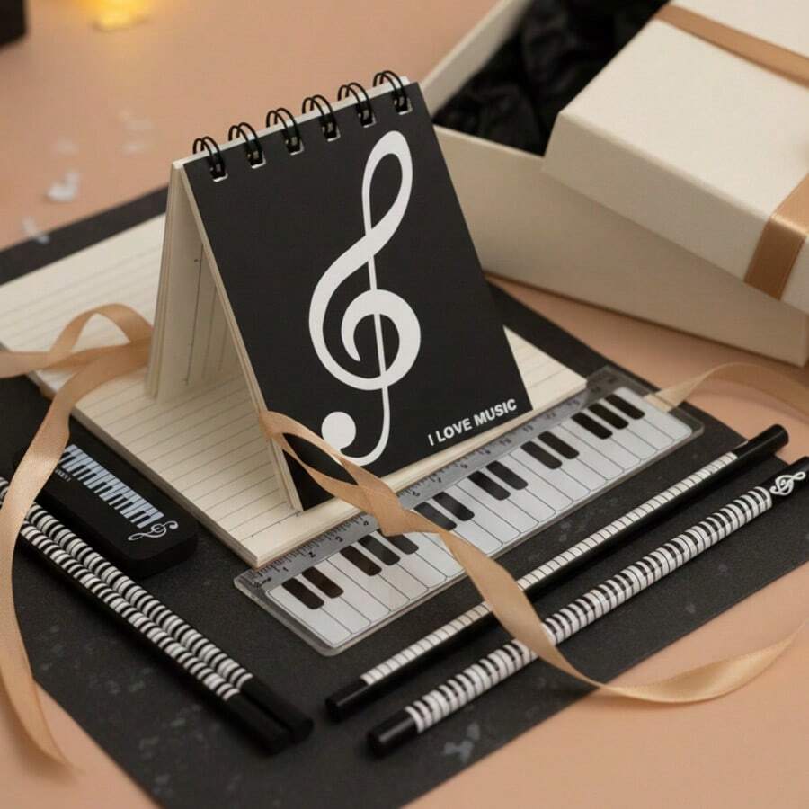 音樂文具套組 鋼琴音符橡皮擦 螺旋筆記本 鉛筆 禮品袋 組合禮物套裝 - 多色 - 查看 1