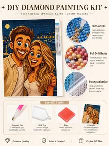 طقم رسم الماس المخصص بالصور، فن الماس 5D المخصص بالكامل، رسم كرتوني شخصي DIY، ديكور جداري هدية للزفاف والذكرى السنوية - متعدد الألوان - مشاهدة 7