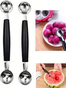 1/2pcs Stainless Steel Fruit Ball Scoop, Fruit Ball Digger, Double-Sided Fruit Melon Ball Scoop, Watermelon Ball Scoop, Creative Fruit Scoop, Double-Headed Watermelon Scoop, Cantaloupe Scoop, Ice Cream Scoop, Kitchen Tool, Kitchen Accessory - View 1