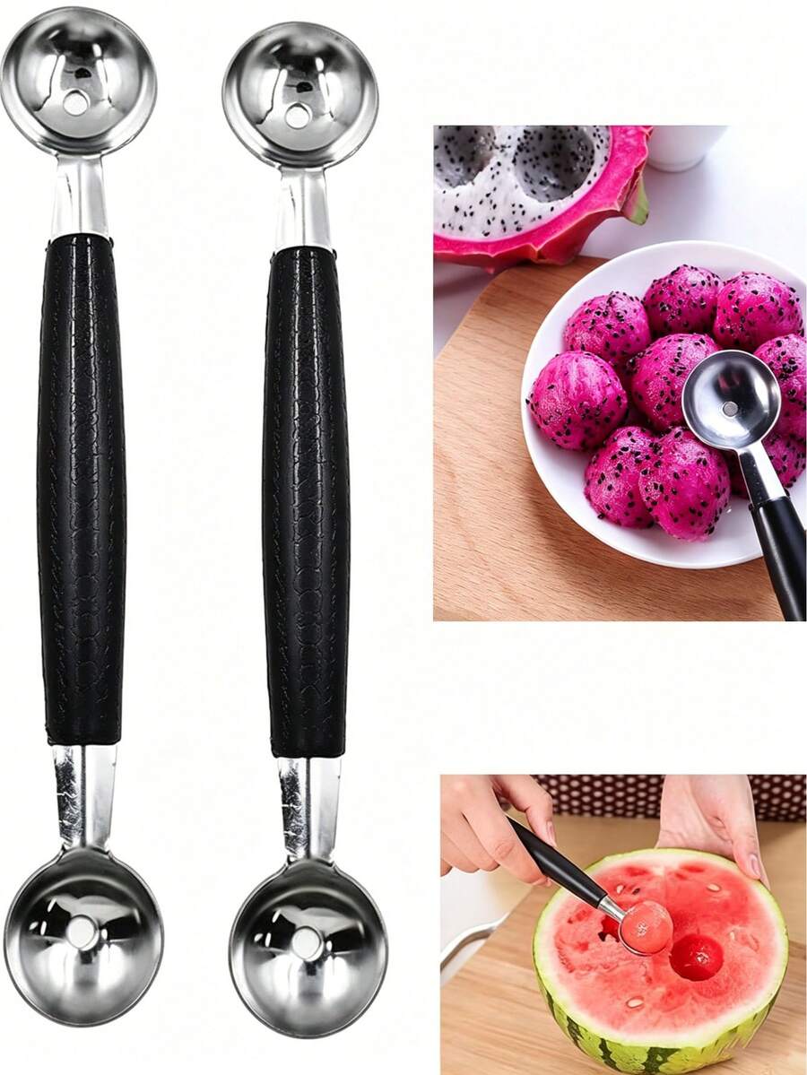 1/2pcs Stainless Steel Fruit Ball Scoop, Fruit Ball Digger, Double-Sided Fruit Melon Ball Scoop, Watermelon Ball Scoop, Creative Fruit Scoop, Double-Headed Watermelon Scoop, Cantaloupe Scoop, Ice Cream Scoop, Kitchen Tool, Kitchen Accessory - View 1