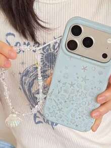 Chaîne de téléphone transparente à perles esthétique sirène Y2K, cordon de poignet avec breloques de coquillage irisé et de fleur, accessoire kawaii pour adolescentes - Multicolore - Voir 3