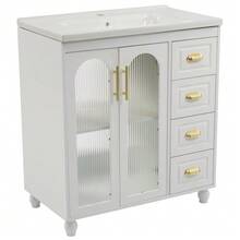 Single Sink Bathroom Vanity Unit With 80cm Vanity Unit And White Ceramic Sink - 白色 - 查看 8
