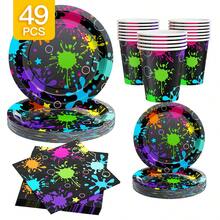 49/25/8pcs Neon Graffiti Party Night Disposable Plates, Napkins, Cups, Disposable Party Supplies Set, Suitable For 8 Guests, Disposable Paper Plates Party Tableware For Birthday, Wedding, Theme Party, Family Picnic - Multicolor - View 1