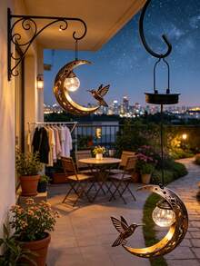 1pc Cross-Border Solar Outdoor Garden Light, Iron Art Lawn Hummingbird Lantern, Iron Art - Multicolor - View 5