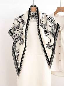 Spring/Summer New Zebra Print Pattern Triangle Scarf, Professional Commute Versatile Neck Scarf, Neck Protection Decorative Multifunctional Bandana, Sun Protection Head Scarf, Versatile Head Wrap Decorative Neck Scarf - White - View 2