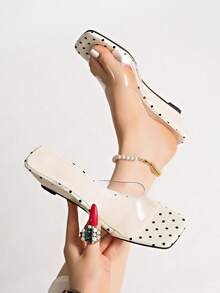 2026 Spring/Summer New Women's Faux Leather Mule Style Wedge Heel Open Back Sandals - White - View 2