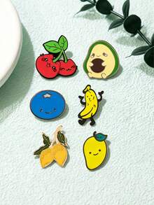 1/6pcs Cartoon Fresh Fruit Brooch, Multiple Styles Available, Small & Exquisite, Fixed Collar Anti-Exposure Decorative Pin For Backpack, Clothing, Student Daily Decoration - Multicolor - View 6