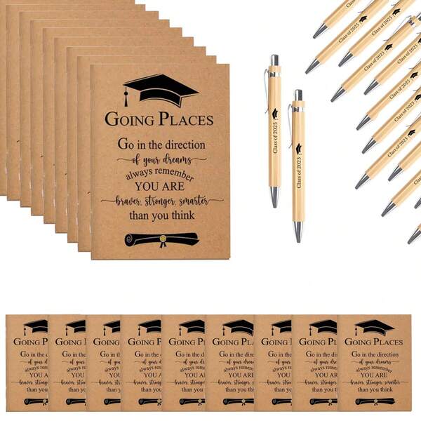 1/10/20/30/60/100 Sets de Regalos de Graduación 2025, Cuaderno de Papel Kraft Inspirador Suelto, Bolígrafo, Mini Diario Inspirador, Bolígrafo Expandible