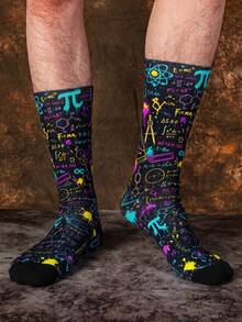 1/3 Pairs Science Knowledge Graffiti Pattern Mid-Calf Socks, Men's Mid-Calf Socks, Novel And Interesting, Summer Outfit - Multicolor - View 6