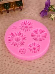 1pc Mini Sunflower Candle Mold, 3D Flower Silicone Mold, Suitable For Soap, Resin, Clay, DIY Handmade Candle Making Tool - Pink - View 3