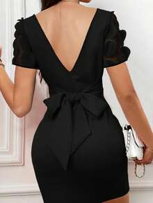 Clasi Vestido de malla elegante y romántico para fiestas para mujer - Negro - Ver 1