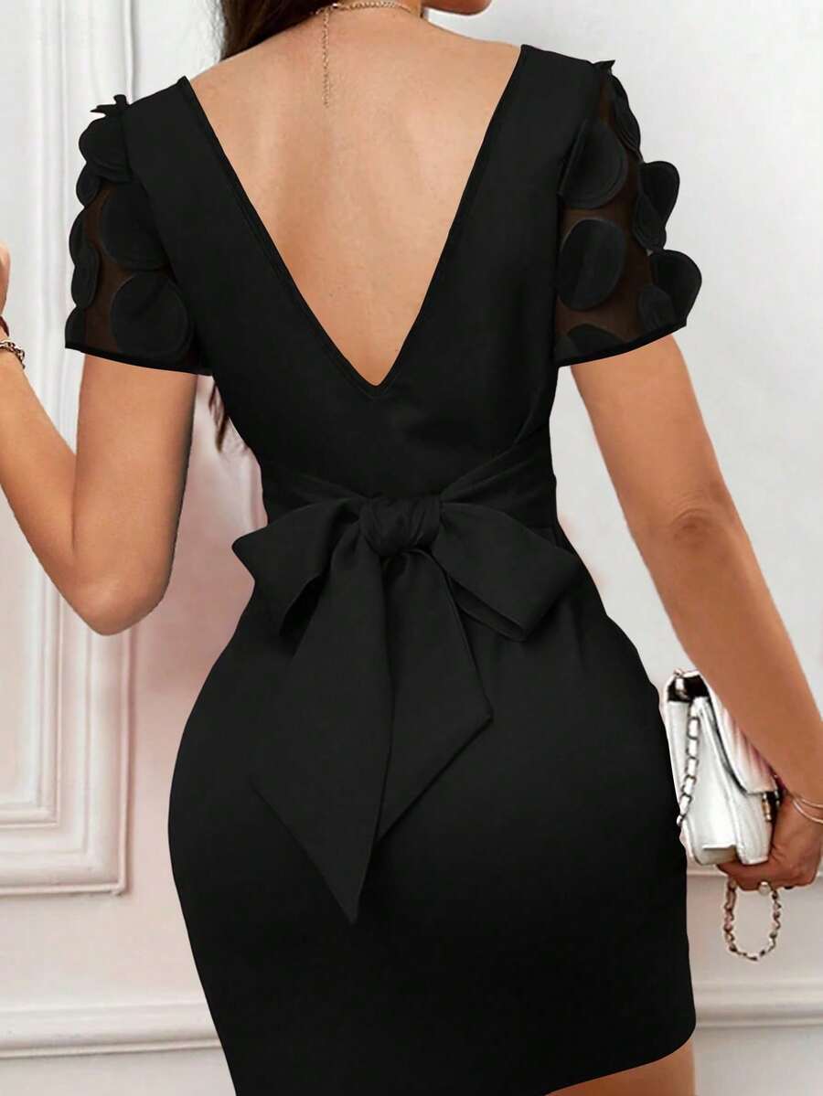 Clasi Vestido de malla elegante y romántico para fiestas para mujer - Negro - Ver 1