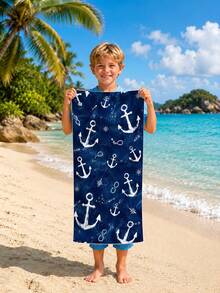 1pc Anchor Pattern Blue Children's Beach Towel Bath Towel, Microfiber Oversized Beach Blanket, Super Absorbent Bath Towel, Suitable For Travel, Pool, Diving, Surfing, Yoga, Camping, Multiple Sizes, Beach Accessories, Suitable For Beach, Pool, Travel, Camping, Yoga - Multicolor - View 9