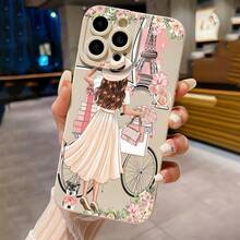 1 funda de teléfono elegante, no incluye cordón ni soporte. Muestra elementos de París, chicas, torres, flores. Funda de teléfono elegante y con estilo, adecuada para 16 Pro 15 14 13 12 11 Pro Plus ProMax X Xs. Funda a prueba de golpes, arañazos y caídas. - Blanco - Ver 1